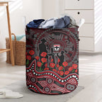 St Kilda Saints ANZAC Day Laundry Basket Indigenous Dot Art with Poppy Flower Tribute
