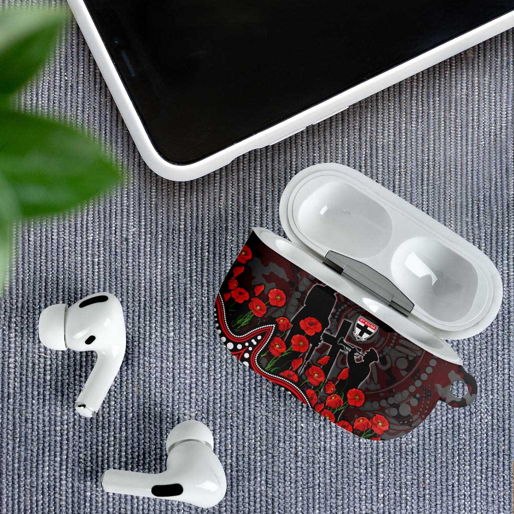 St Kilda Saints ANZAC Day AirPods Case Indigenous Dot Art with Poppy Flower Tribute