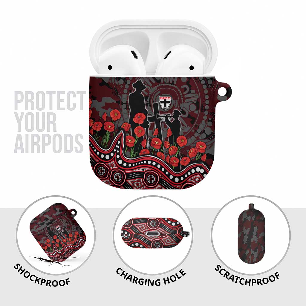 St Kilda Saints ANZAC Day AirPods Case Indigenous Dot Art with Poppy Flower Tribute