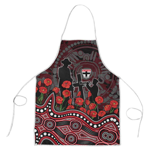St Kilda Saints ANZAC Day Apron Indigenous Dot Art with Poppy Flower Tribute