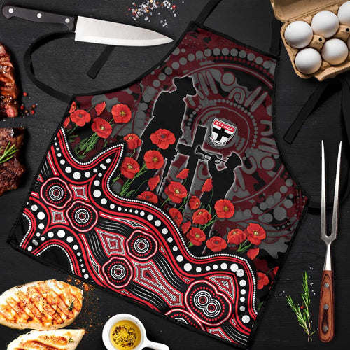 St Kilda Saints ANZAC Day Apron Indigenous Dot Art with Poppy Flower Tribute