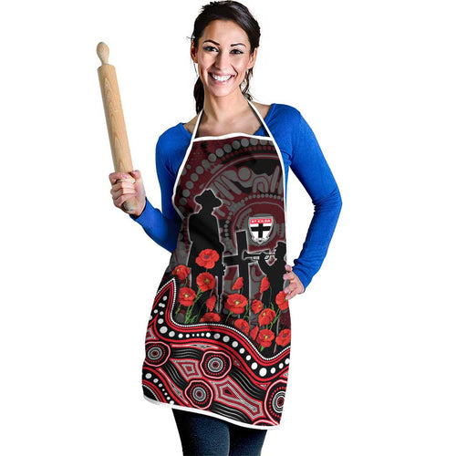 St Kilda Saints ANZAC Day Apron Indigenous Dot Art with Poppy Flower Tribute