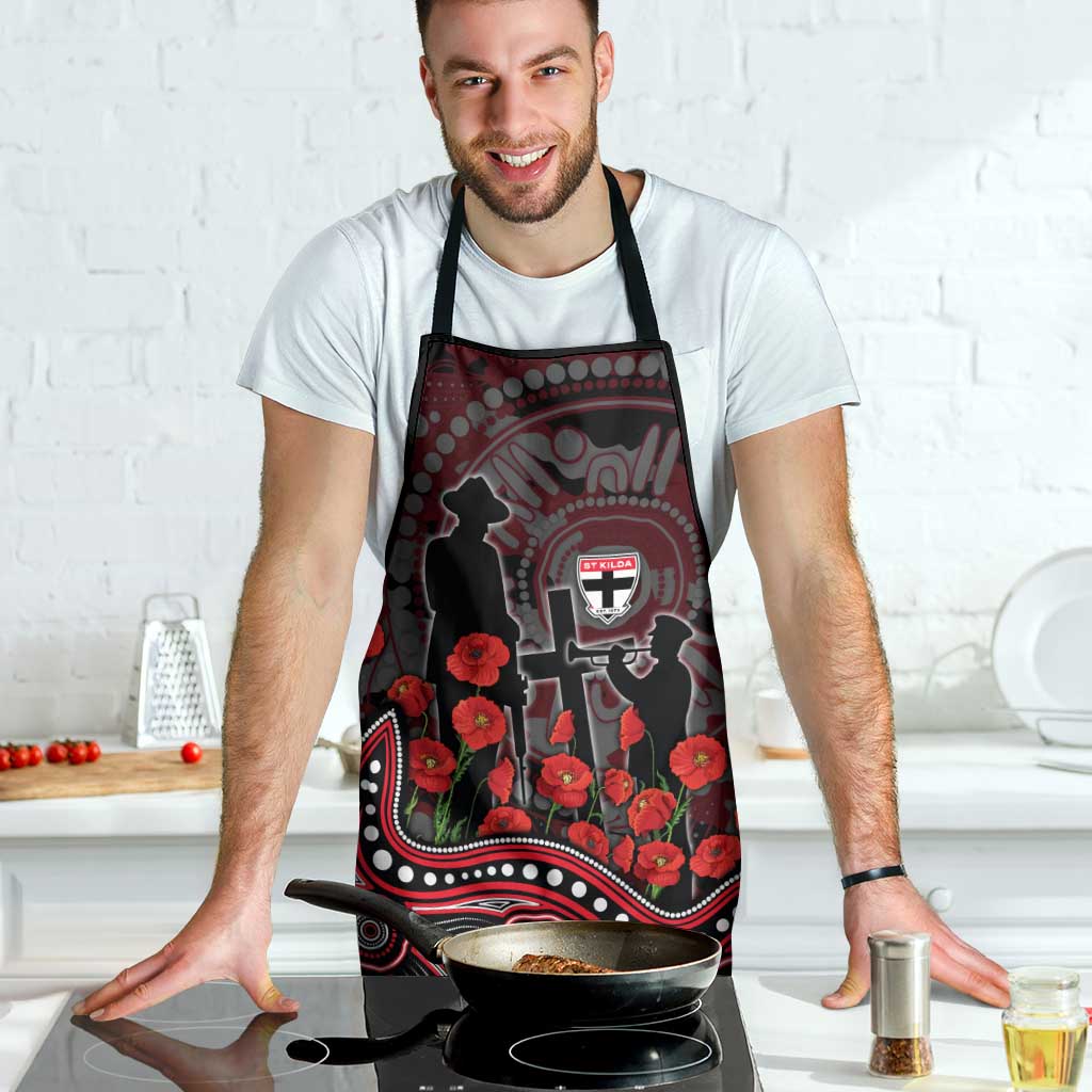 St Kilda Saints ANZAC Day Apron Indigenous Dot Art with Poppy Flower Tribute