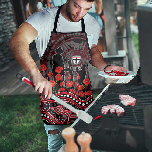 St Kilda Saints ANZAC Day Apron Indigenous Dot Art with Poppy Flower Tribute