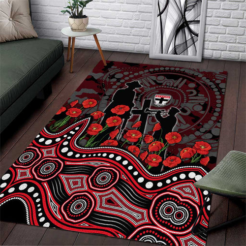St Kilda Saints ANZAC Day Area Rug Indigenous Dot Art with Poppy Flower Tribute