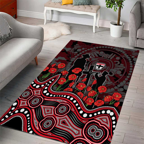 St Kilda Saints ANZAC Day Area Rug Indigenous Dot Art with Poppy Flower Tribute