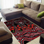 St Kilda Saints ANZAC Day Area Rug Indigenous Dot Art with Poppy Flower Tribute