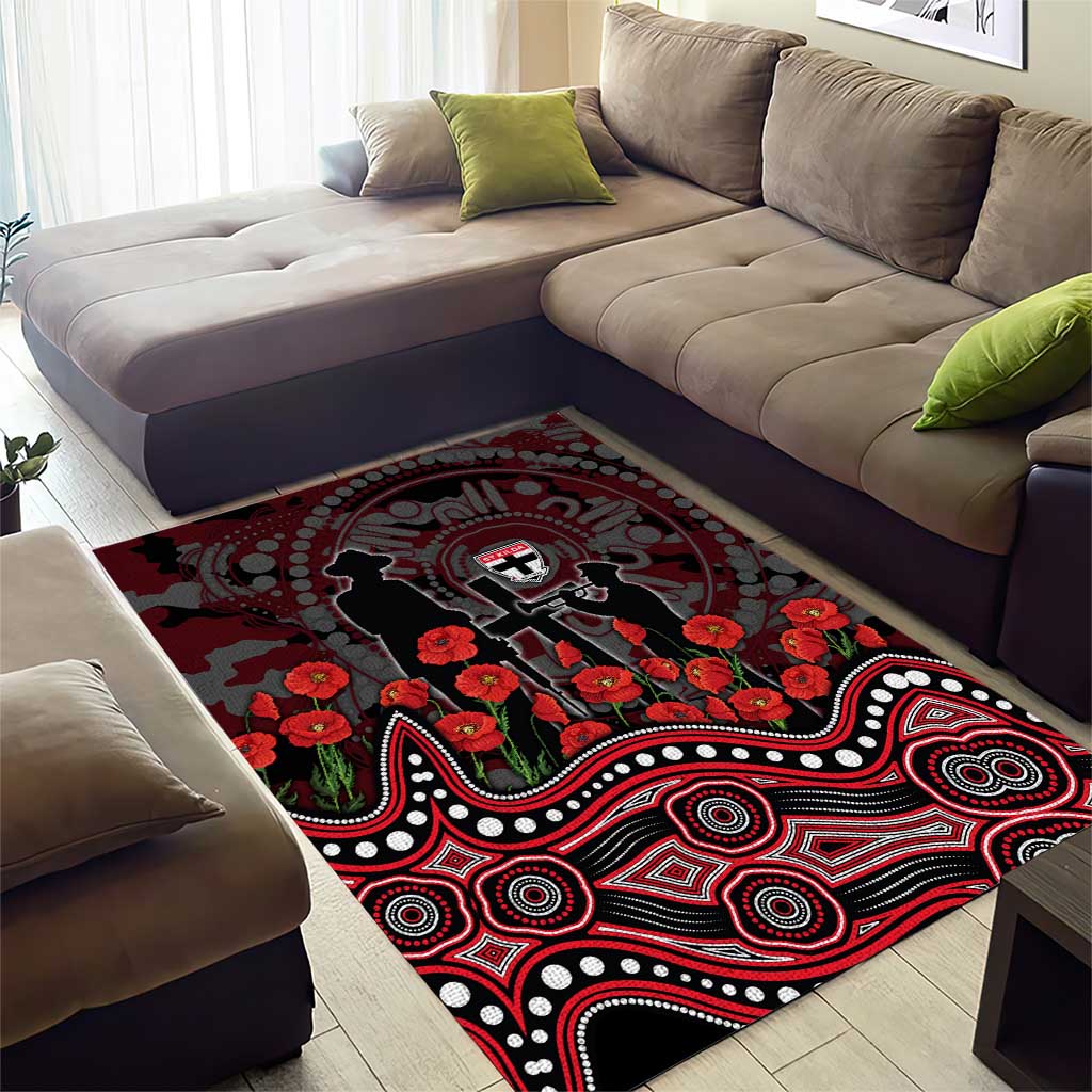 St Kilda Saints ANZAC Day Area Rug Indigenous Dot Art with Poppy Flower Tribute