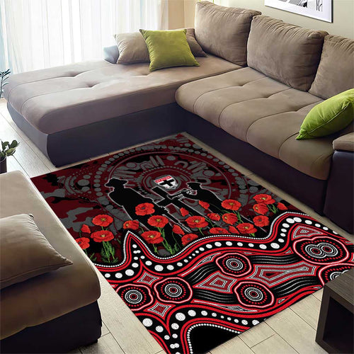 St Kilda Saints ANZAC Day Area Rug Indigenous Dot Art with Poppy Flower Tribute