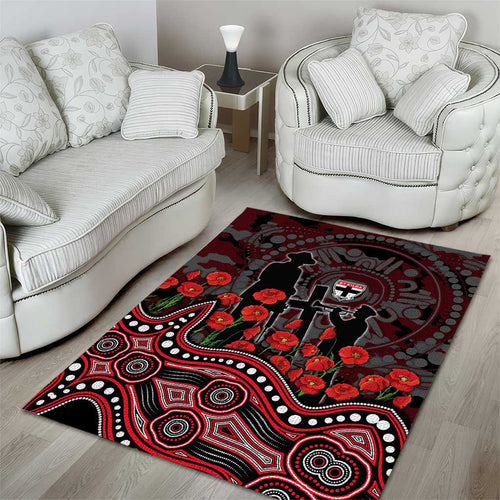 St Kilda Saints ANZAC Day Area Rug Indigenous Dot Art with Poppy Flower Tribute