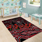 St Kilda Saints ANZAC Day Area Rug Indigenous Dot Art with Poppy Flower Tribute