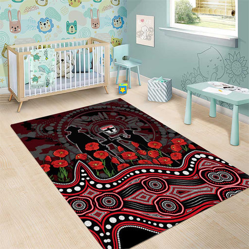 St Kilda Saints ANZAC Day Area Rug Indigenous Dot Art with Poppy Flower Tribute