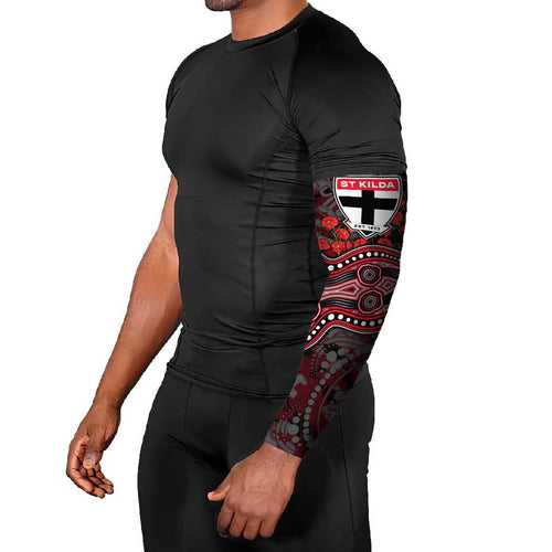 St Kilda Saints ANZAC Day Arm Sleeves Indigenous Dot Art with Poppy Flower Tribute