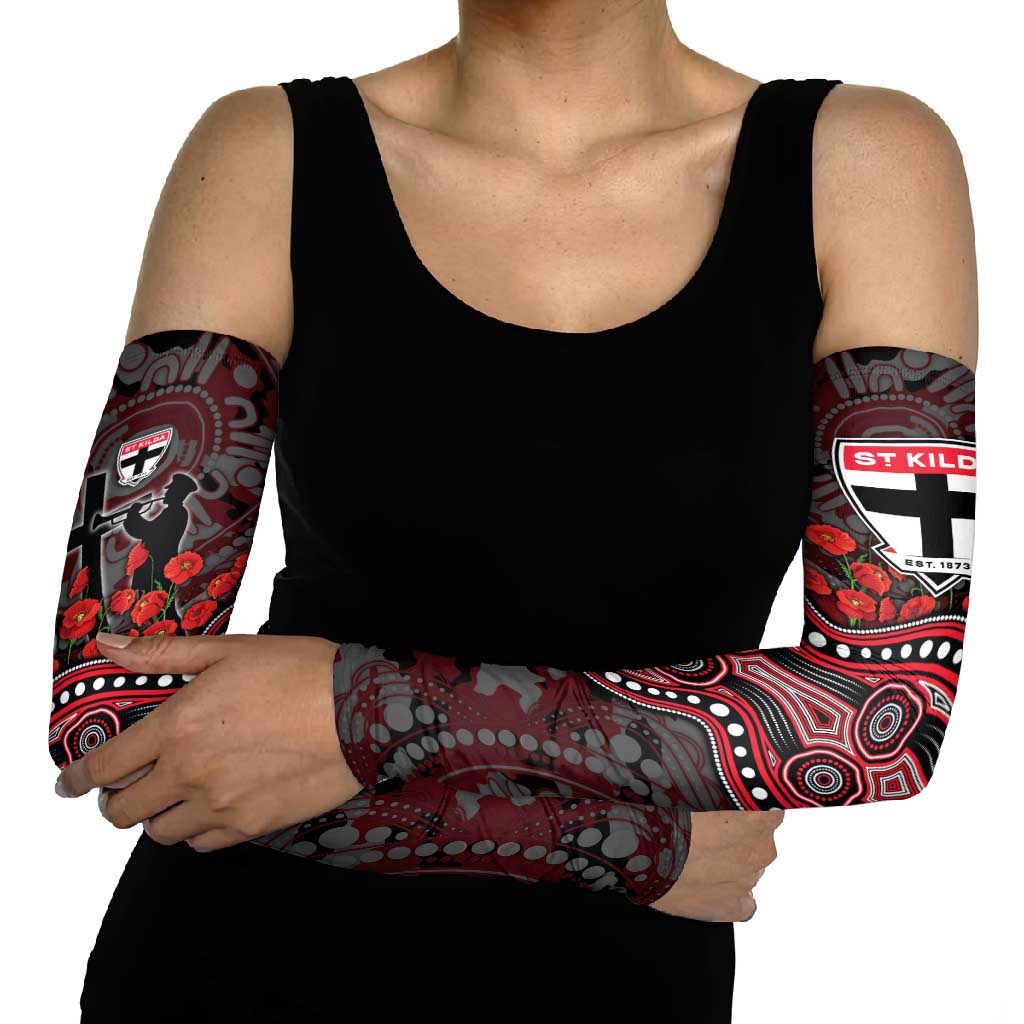 St Kilda Saints ANZAC Day Arm Sleeves Indigenous Dot Art with Poppy Flower Tribute