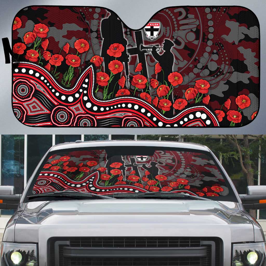 St Kilda Saints ANZAC Day Auto Sun Shade Indigenous Dot Art with Poppy Flower Tribute