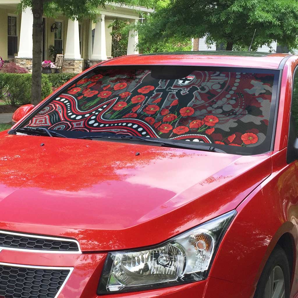St Kilda Saints ANZAC Day Auto Sun Shade Indigenous Dot Art with Poppy Flower Tribute