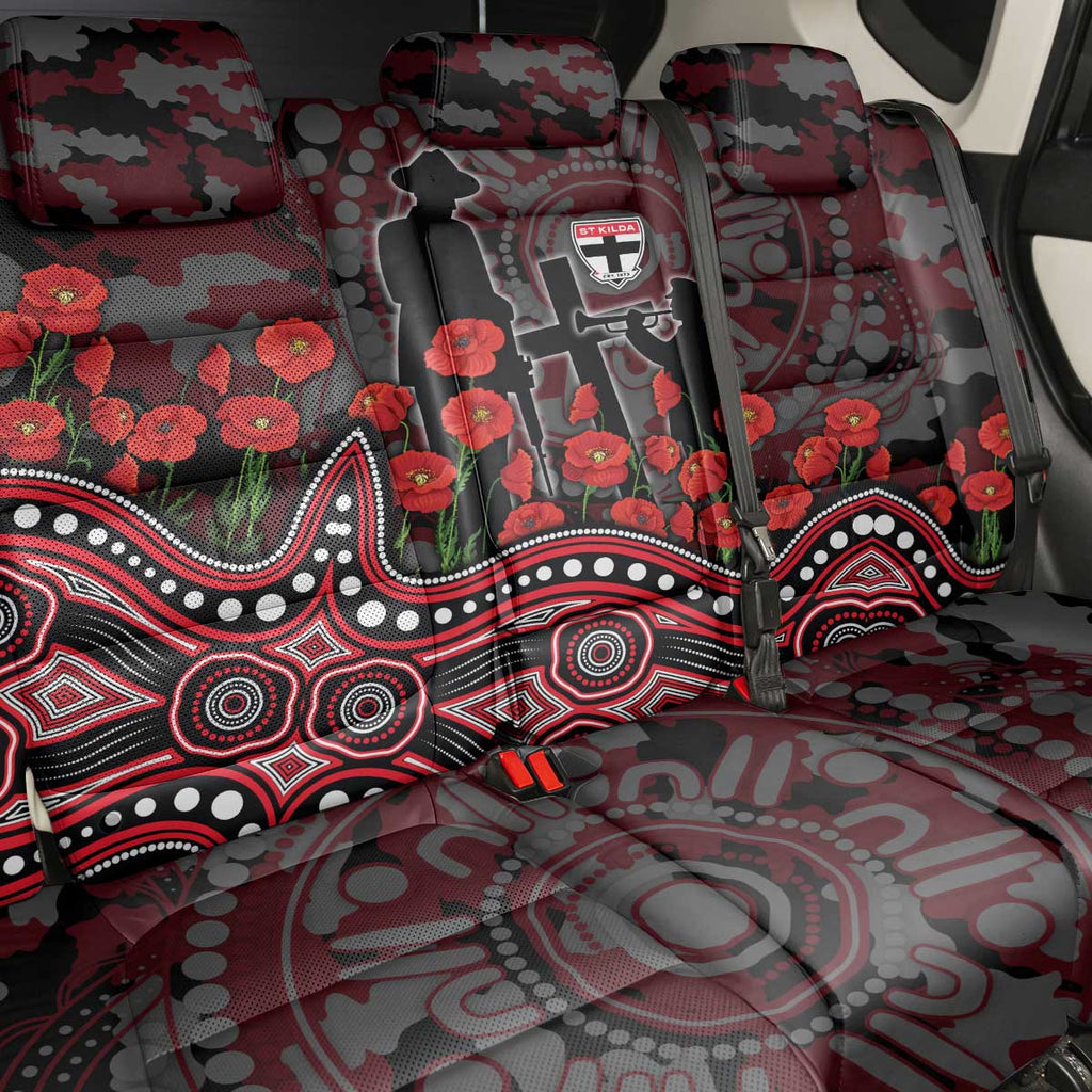 St Kilda Saints ANZAC Day Back Car Seat Cover Indigenous Dot Art with Poppy Flower Tribute
