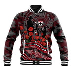 St Kilda Saints ANZAC Day Baseball Jacket Indigenous Dot Art with Poppy Flower Tribute