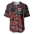 St Kilda Saints ANZAC Day Baseball Jersey Indigenous Dot Art with Poppy Flower Tribute