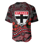 St Kilda Saints ANZAC Day Baseball Jersey Indigenous Dot Art with Poppy Flower Tribute