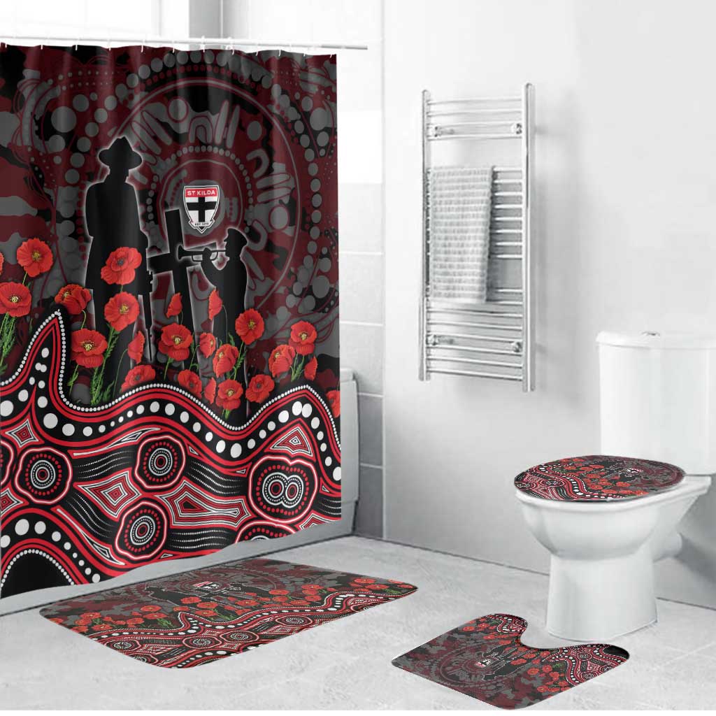 St Kilda Saints ANZAC Day Bathroom Set Indigenous Dot Art with Poppy Flower Tribute