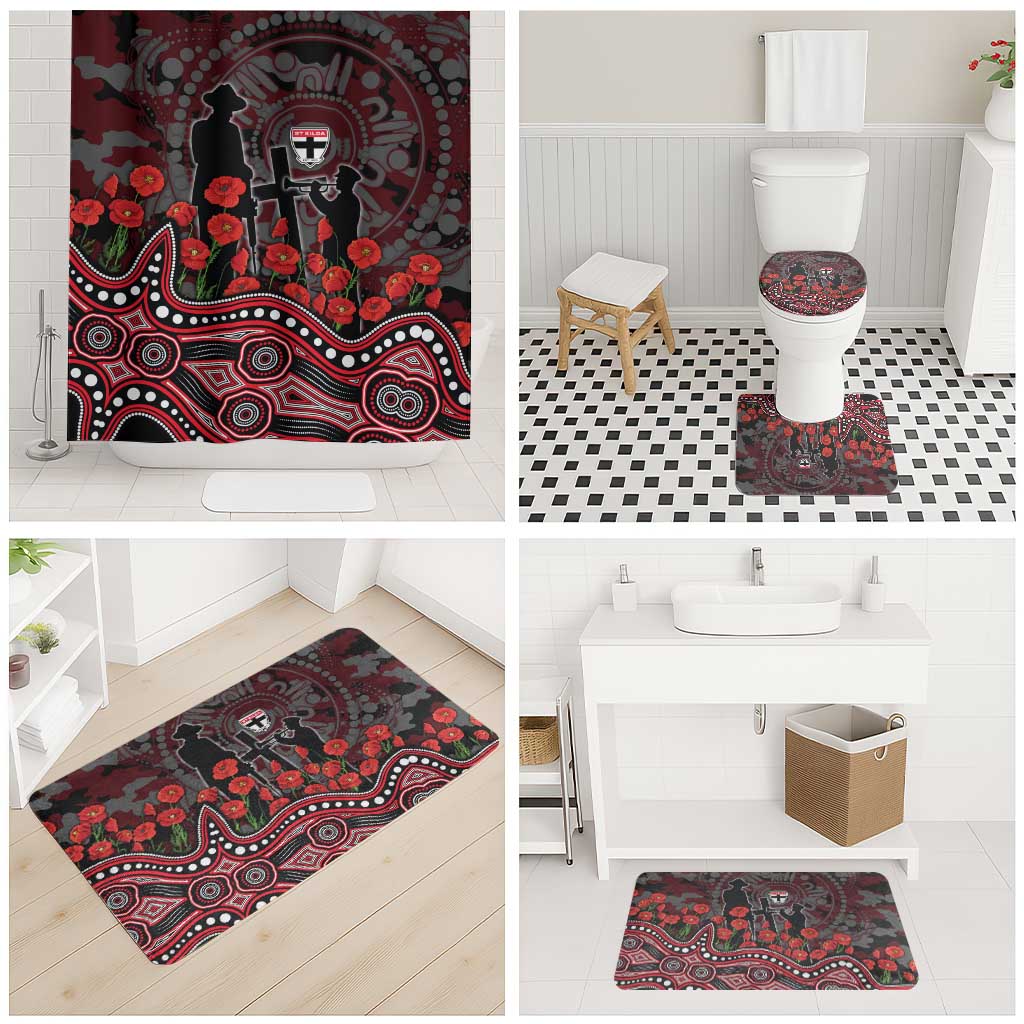 St Kilda Saints ANZAC Day Bathroom Set Indigenous Dot Art with Poppy Flower Tribute