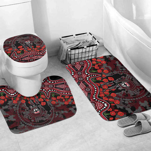 St Kilda Saints ANZAC Day Bathroom Set Indigenous Dot Art with Poppy Flower Tribute