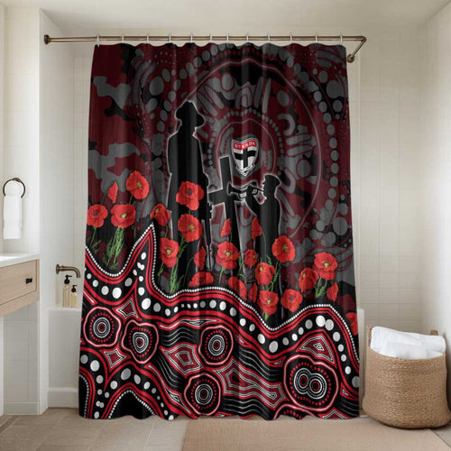 St Kilda Saints ANZAC Day Bathroom Set Indigenous Dot Art with Poppy Flower Tribute