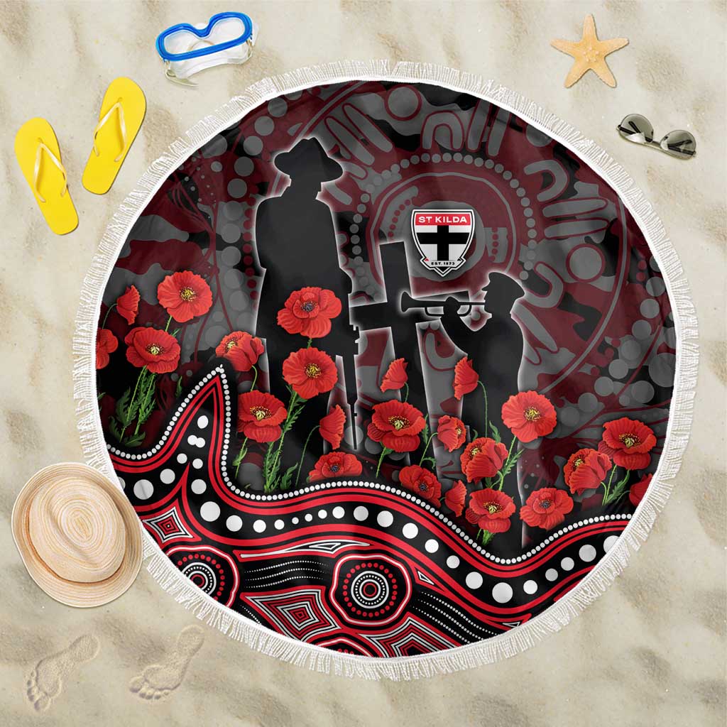 St Kilda Saints ANZAC Day Beach Blanket Indigenous Dot Art with Poppy Flower Tribute