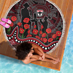 St Kilda Saints ANZAC Day Beach Blanket Indigenous Dot Art with Poppy Flower Tribute