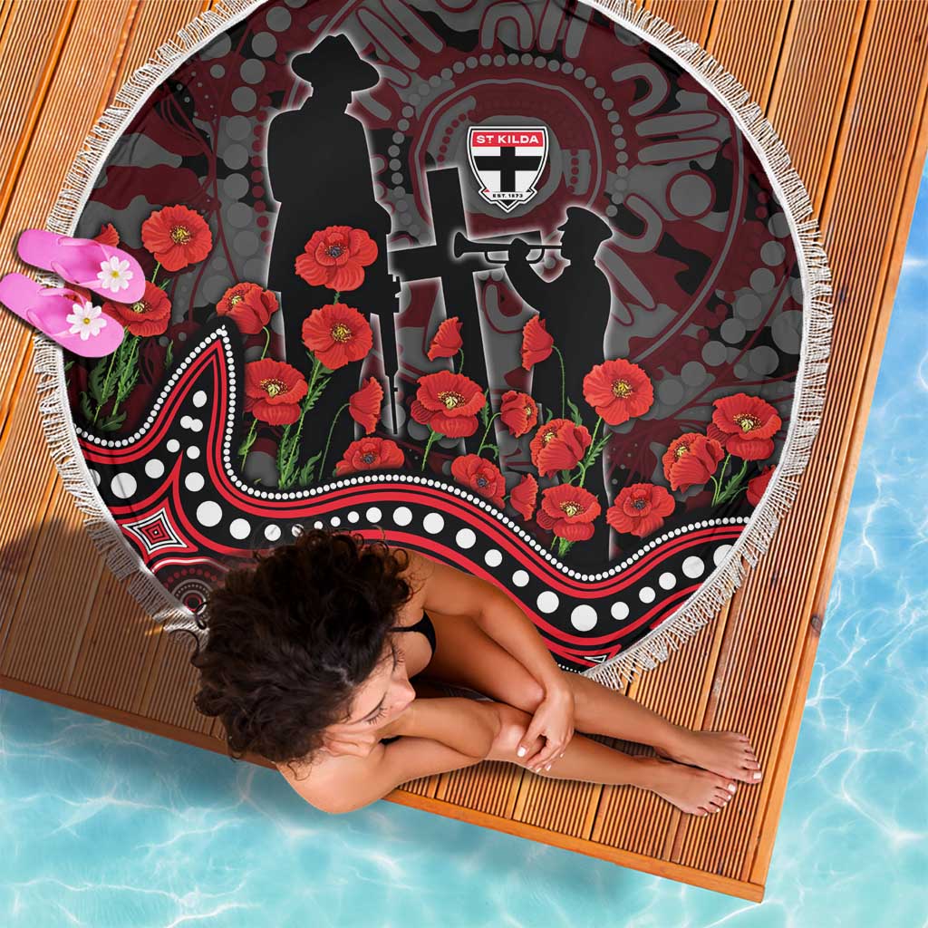 St Kilda Saints ANZAC Day Beach Blanket Indigenous Dot Art with Poppy Flower Tribute