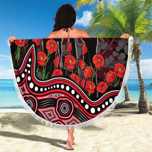 St Kilda Saints ANZAC Day Beach Blanket Indigenous Dot Art with Poppy Flower Tribute