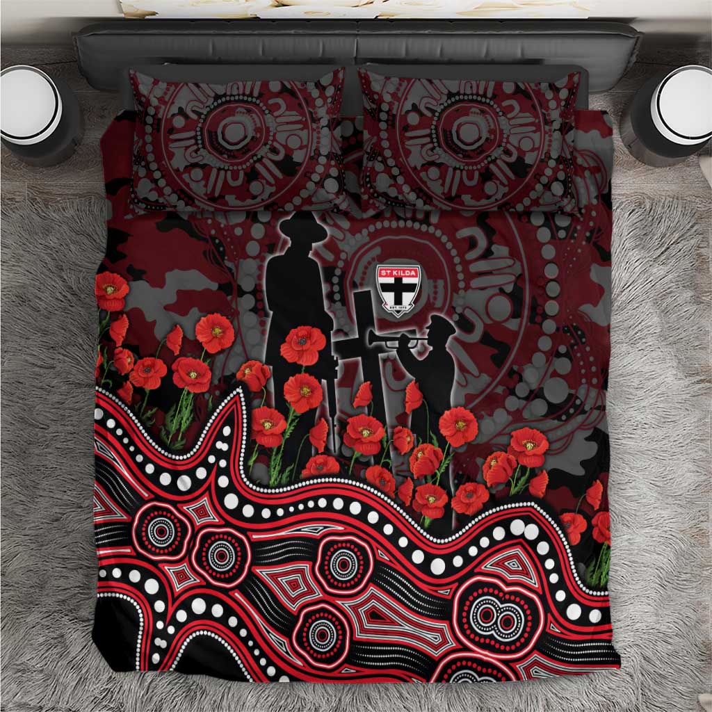 St Kilda Saints ANZAC Day Bedding Set Indigenous Dot Art with Poppy Flower Tribute