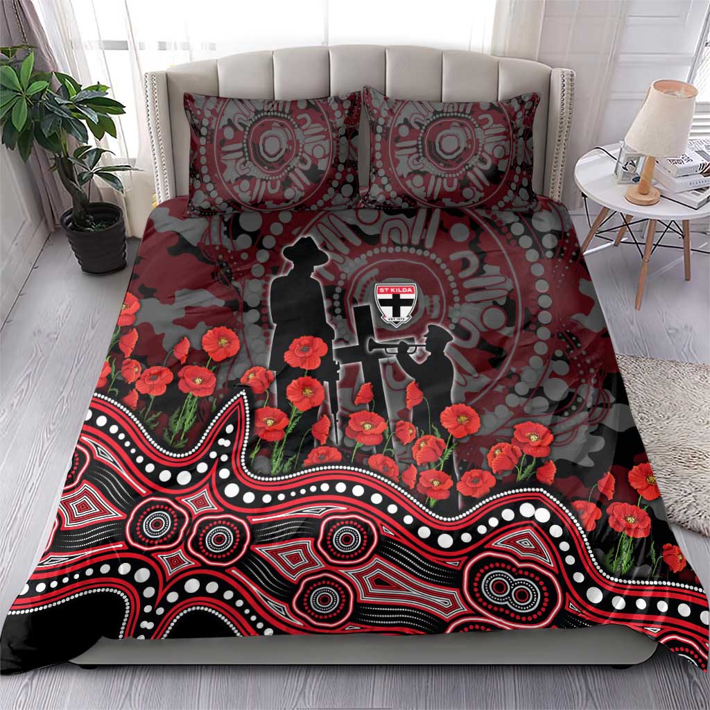St Kilda Saints ANZAC Day Bedding Set Indigenous Dot Art with Poppy Flower Tribute
