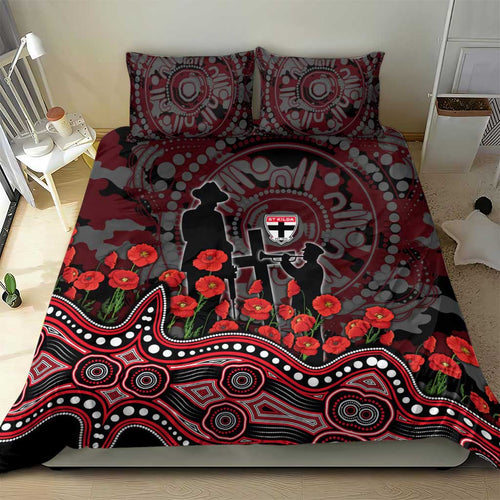 St Kilda Saints ANZAC Day Bedding Set Indigenous Dot Art with Poppy Flower Tribute
