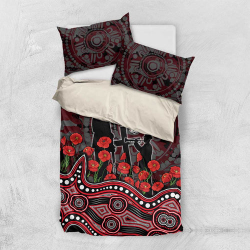 St Kilda Saints ANZAC Day Bedding Set Indigenous Dot Art with Poppy Flower Tribute