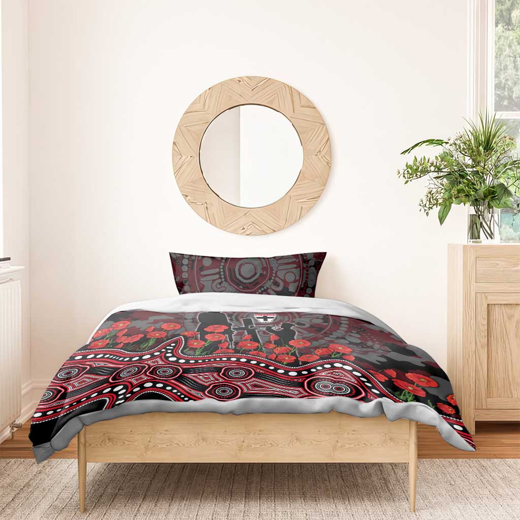 St Kilda Saints ANZAC Day Bedding Set Indigenous Dot Art with Poppy Flower Tribute