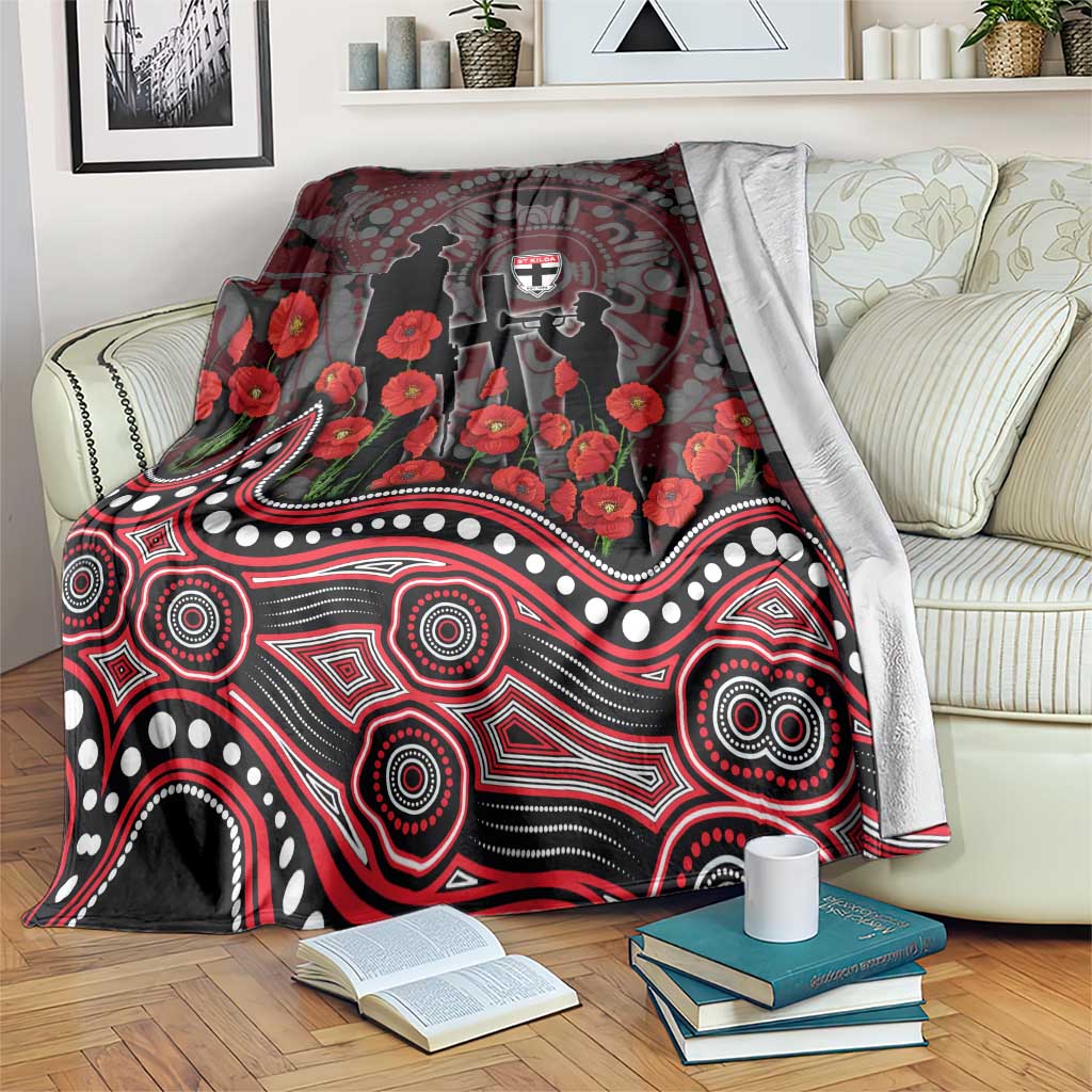 St Kilda Saints ANZAC Day Blanket Indigenous Dot Art with Poppy Flower Tribute