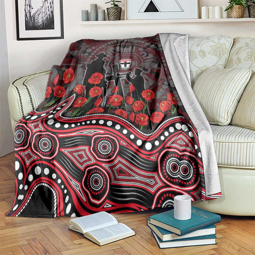 St Kilda Saints ANZAC Day Blanket Indigenous Dot Art with Poppy Flower Tribute