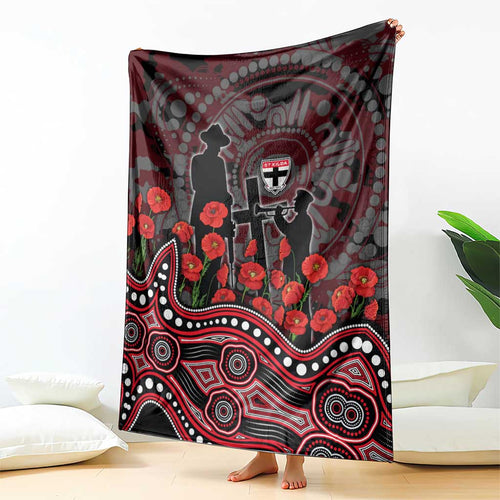 St Kilda Saints ANZAC Day Blanket Indigenous Dot Art with Poppy Flower Tribute