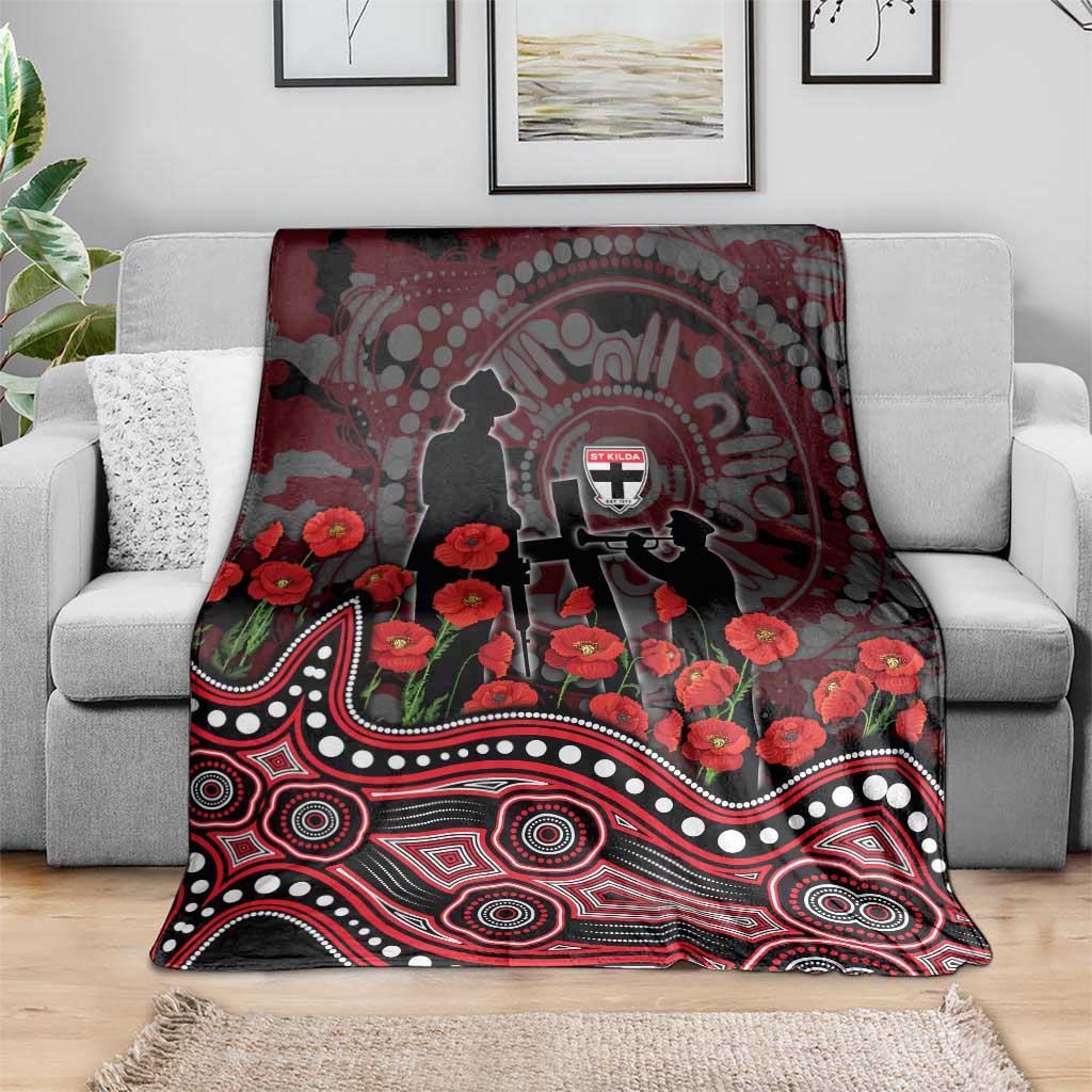 St Kilda Saints ANZAC Day Blanket Indigenous Dot Art with Poppy Flower Tribute