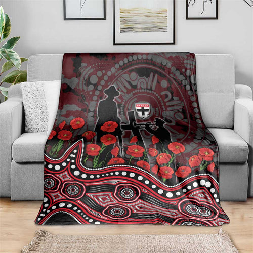St Kilda Saints ANZAC Day Blanket Indigenous Dot Art with Poppy Flower Tribute