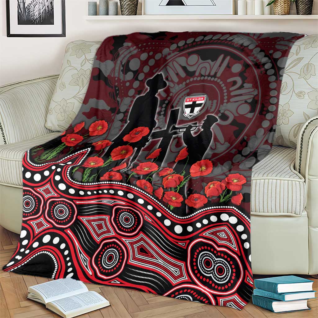 St Kilda Saints ANZAC Day Blanket Indigenous Dot Art with Poppy Flower Tribute