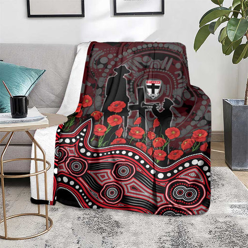 St Kilda Saints ANZAC Day Blanket Indigenous Dot Art with Poppy Flower Tribute