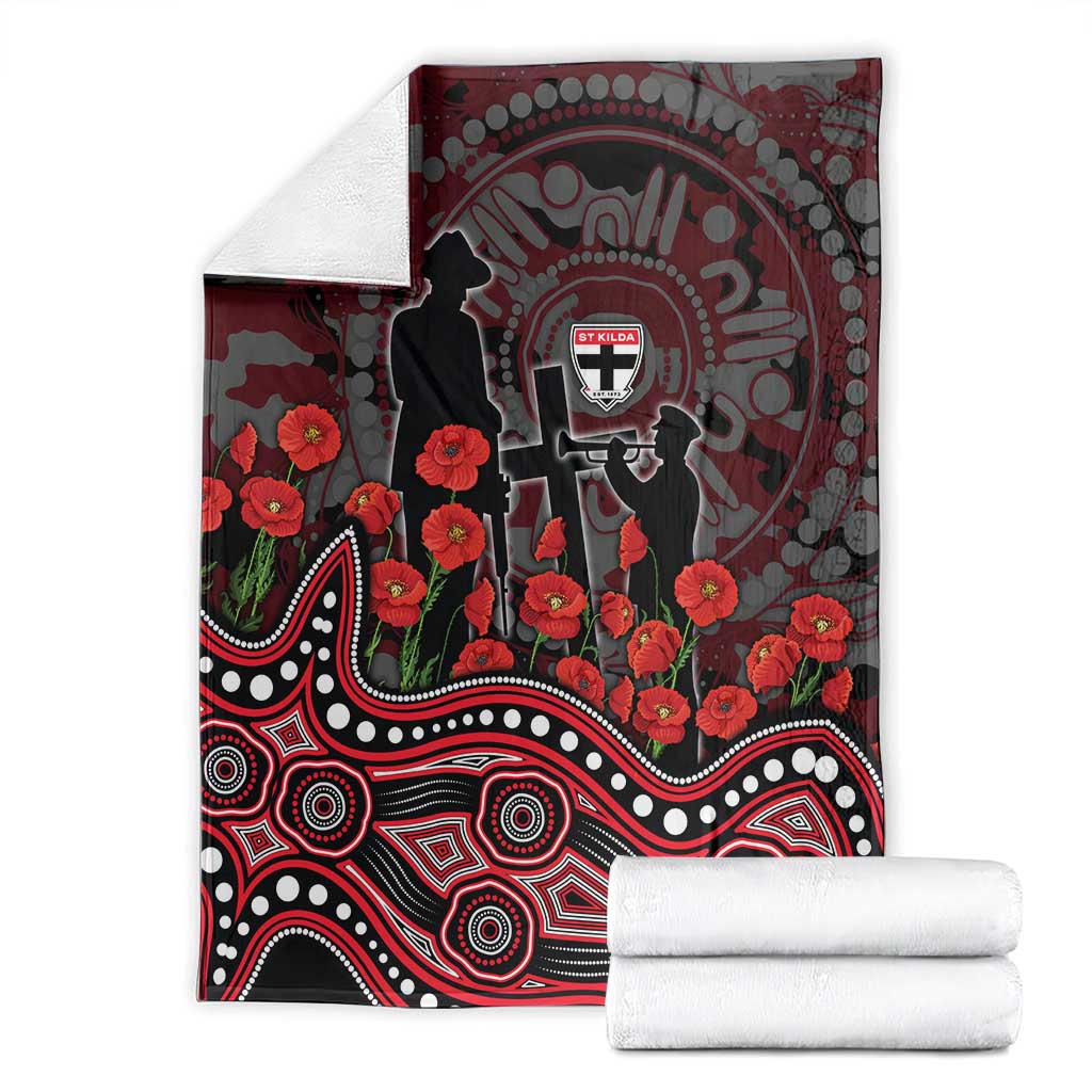 St Kilda Saints ANZAC Day Blanket Indigenous Dot Art with Poppy Flower Tribute