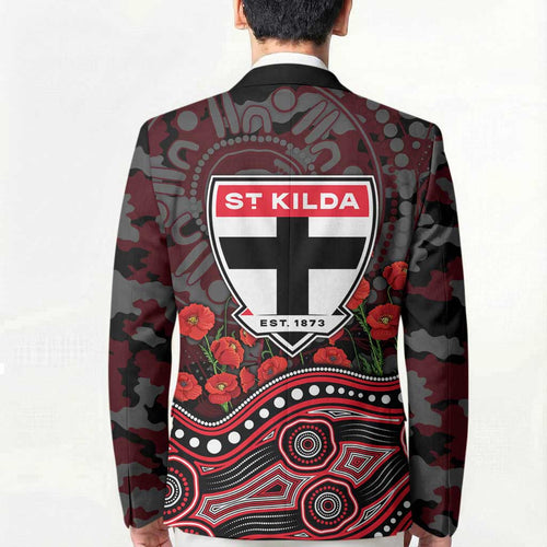 St Kilda Saints ANZAC Day Blazer Indigenous Dot Art with Poppy Flower Tribute