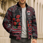 St Kilda Saints ANZAC Day Bomber Puffer Jacket Indigenous Dot Art with Poppy Flower Tribute