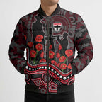 St Kilda Saints ANZAC Day Bomber Puffer Jacket Indigenous Dot Art with Poppy Flower Tribute