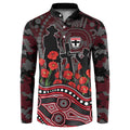 St Kilda Saints ANZAC Day Button Sweatshirt Indigenous Dot Art with Poppy Flower Tribute