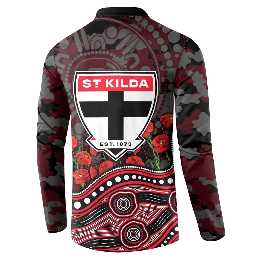 St Kilda Saints ANZAC Day Button Sweatshirt Indigenous Dot Art with Poppy Flower Tribute